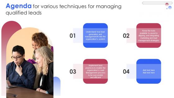 Agenda For Various Techniques For Managing Qualified Leads Professional PDF