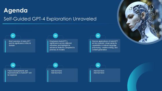Agenda Self Guided GPT 4 Exploration Unraveled PPT Template CHATGPT SS V Agenda Self Guided GPT 4 Exploration Unraveled PPT Template CHATGPT SS V