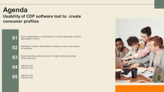 Agenda Usability Of CDP Software Tool To Create Consumer Profiles Template Pdf