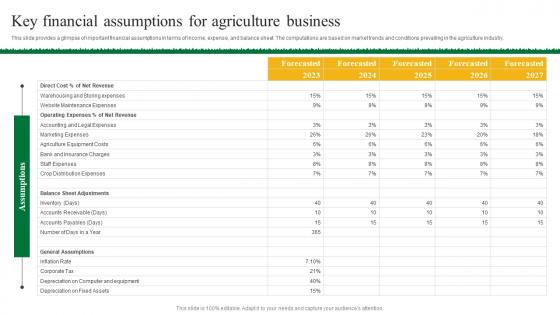 Agriculture Business Plan Go To Market Strategy Key Financial Assumptions For Agriculture Clipart Pdf