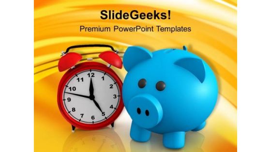 Alarm Bell And Blue Piggy Bank Future PowerPoint Templates Ppt Backgrounds For Slides 0313