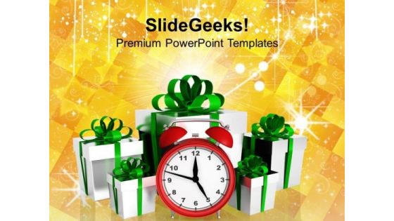 Alarm Clock With Christmas Gifts Events PowerPoint Templates Ppt Backgrounds For Slides 1112