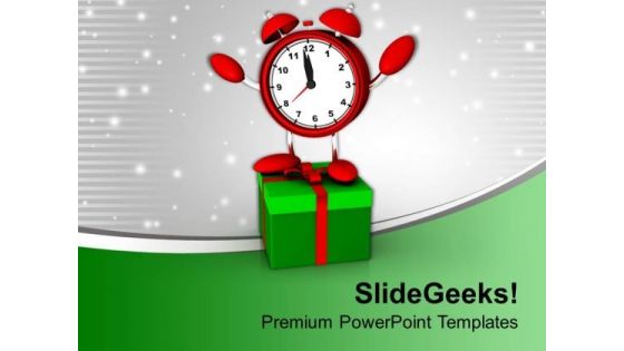 Alarm Clock With Gift Box Christmas PowerPoint Templates Ppt Backgrounds For Slides 1212