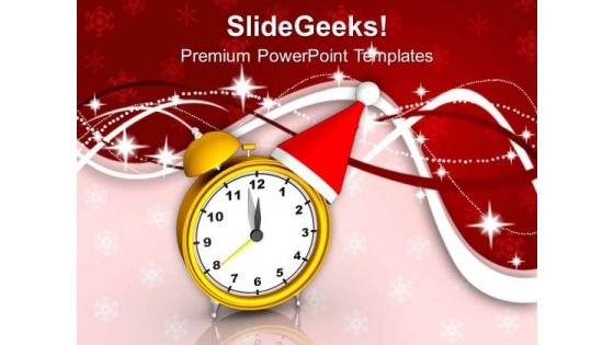 Alarm Clock With Santa Hat Christmas PowerPoint Templates Ppt Backgrounds For Slides 1212