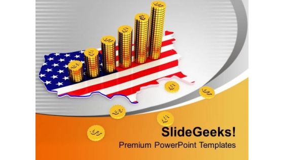 America Flag With Dollar Coins Growth PowerPoint Templates Ppt Backgrounds For Slides 0213
