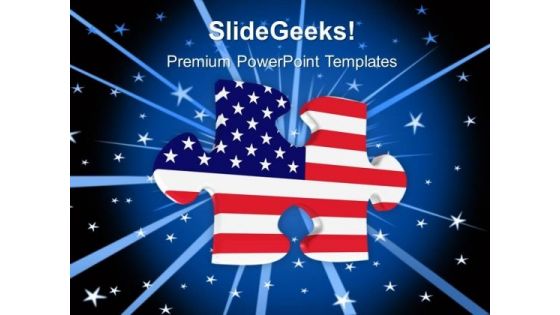 American Flag In Shape Of Puzzle PowerPoint Templates And PowerPoint Themes 1012