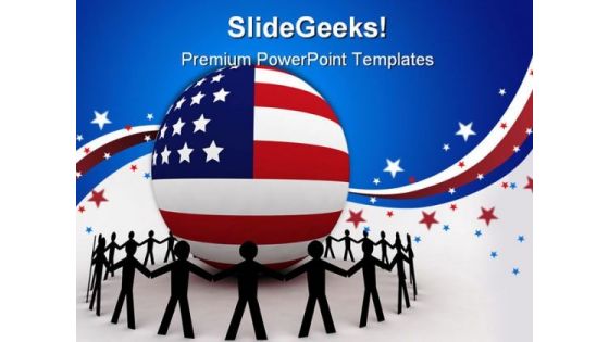 American Unity Globe People PowerPoint Template 1010