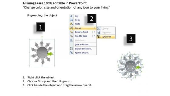 An Illustration Of Pointing Arrows Circular Spoke Diagram PowerPoint Slides