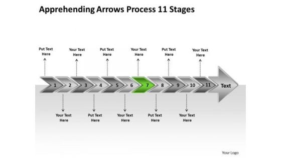 Apprehending Arrows Process 11 Stages Planning Flow Chart PowerPoint Templates