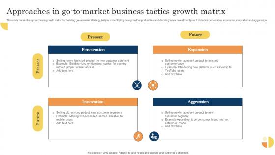 Approaches In Go To Market Business Tactics Growth Matrix Summary Pdf