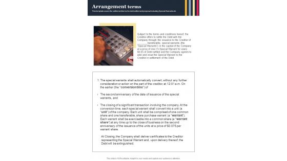 Arrangement Terms Informal Debt Arrangement One Pager Sample Example Document