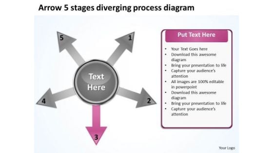 Arrow 5 Stages Diverging Process Diagram Circular Network PowerPoint Templates