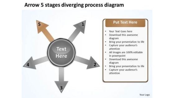 Arrow 5 Stages Diverging Process Diagram Circular PowerPoint Templates