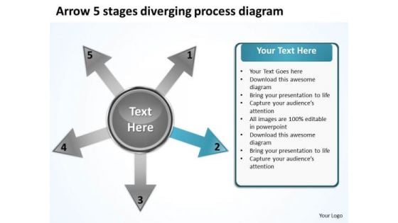 Arrow 5 Stages Diverging Process Diagram Target PowerPoint Templates