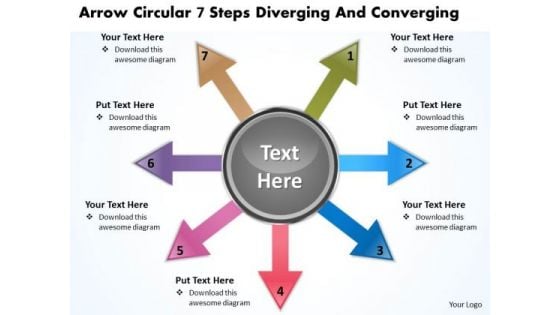 Arrow Circular 7 Steps Diverging And Converging Pie Chart PowerPoint Templates