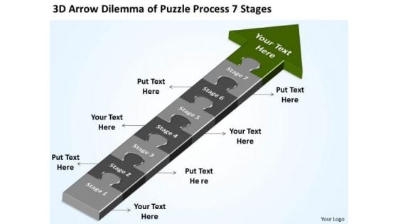 Arrow Dilemma Of Puzzle Process 7 Stages Steps For Writing Business Plan PowerPoint Slides