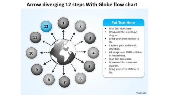 Arrow Diverging 12 Steps With Globe Flow Chart Circular PowerPoint Templates