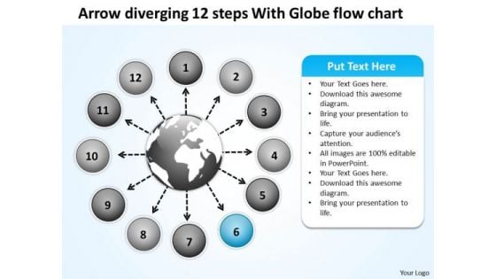 Arrow Diverging 12 Steps With Globe Flow Chart Cycle Diagram PowerPoint Templates