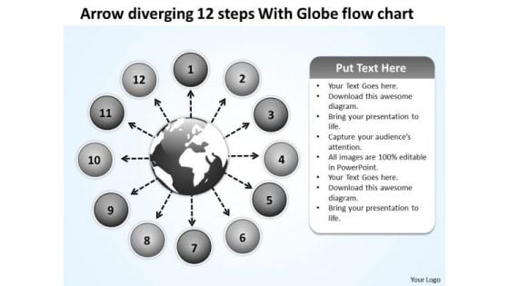 Arrow Diverging 12 Steps With Globe Flow Chart Ppt Circular Network PowerPoint Slides