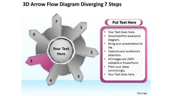 Arrow Flow Diagram Diverging 7 Steps Relative Circular Network PowerPoint Slides