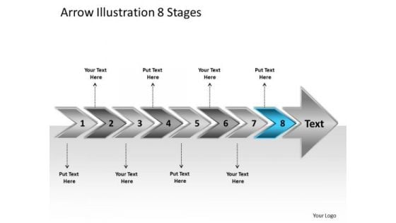 Arrow Illustration 8 Stages Online Flowchart PowerPoint Templates