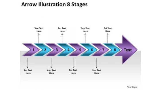 Arrow Illustration 8 Stages PowerPoint Flow Chart Slides