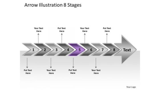 Arrow Illustration 8 Stages Process Flow Charts Examples PowerPoint Slides