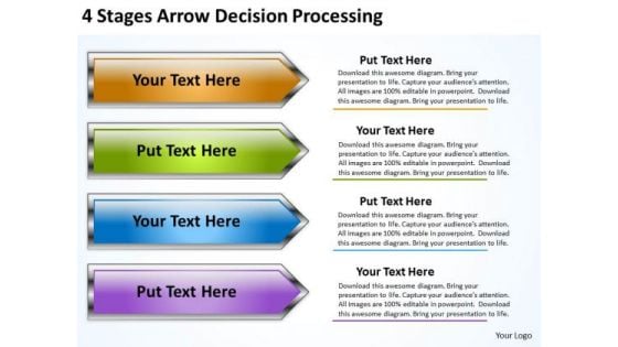 Arrow In PowerPoint 4 Stages Decision Processing Slides