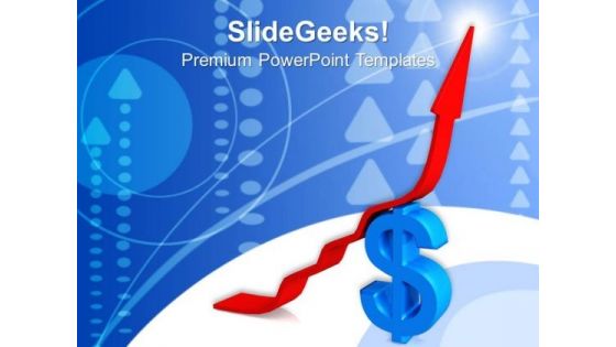 Arrow Moving Up Over Dollar Signs PowerPoint Templates And PowerPoint Themes 0812