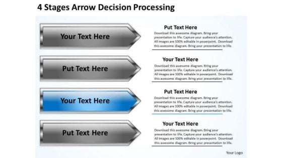 Arrow PowerPoint 4 Stages Decision Processing Slides