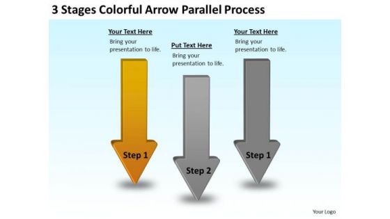 Arrow Shapes For PowerPoint 3 Stages Colorful Parallel Process Slides