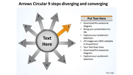 Arrows Circular 9 Steps Diverging And Converging Cycle Diagram PowerPoint Slides