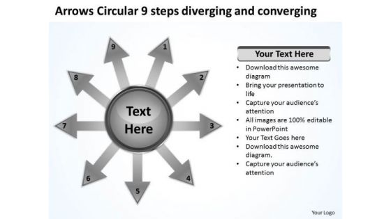 Arrows Circular 9 Steps Diverging And Converging Diagram PowerPoint Slides