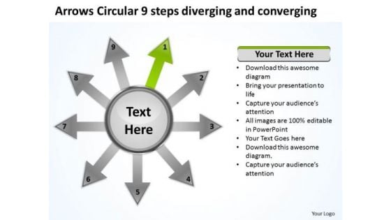 Arrows Circular 9 Steps Diverging And Converging Diagram PowerPoint Templates
