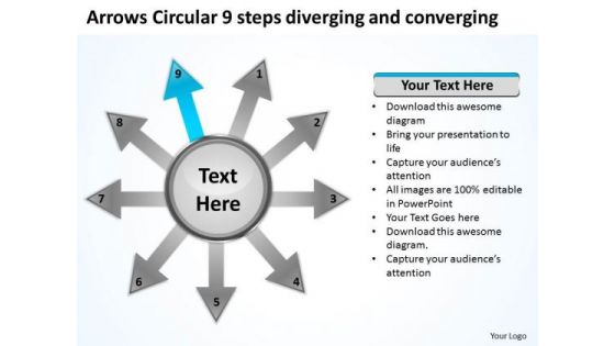 Arrows Circular 9 Steps Diverging And Converging Process Chart PowerPoint Slides