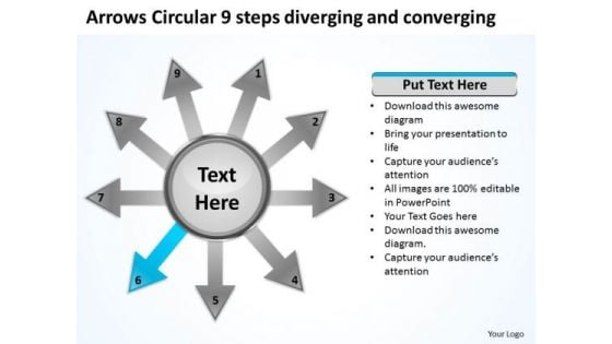 Arrows Circular 9 Steps Diverging And Converging Process Network PowerPoint Slides