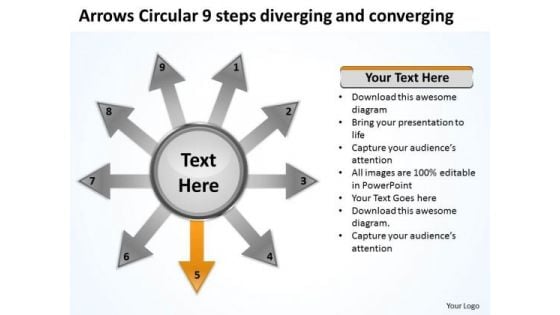 Arrows Circular 9 Steps Diverging And Converging Target Process PowerPoint Slides