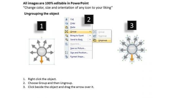 Arrows Circular 9 Steps Diverging And Converging Target Process PowerPoint Slides