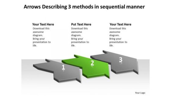 Arrows Describing 3 Methods Sequential Manner Flow Charts Vision PowerPoint Templates