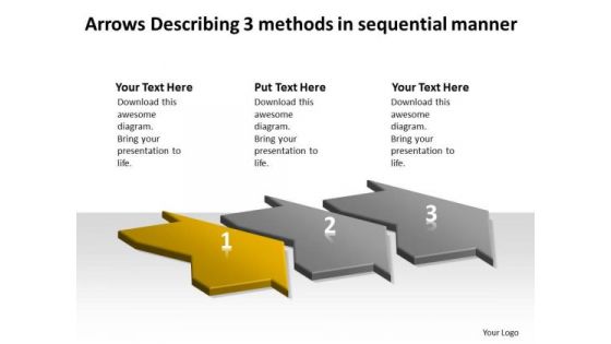 Arrows Describing 3 Methods Sequential Manner PowerPoint Flow Charts Slides