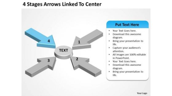 Arrows For Stages Linked To Center PowerPoint Slides