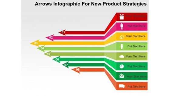 Arrows Infographic For New Product Strategies PowerPoint Template