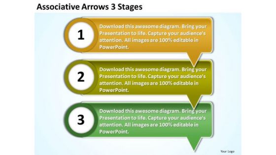 Associative Arrows 3 Stages PowerPoint Flow Chart Slides