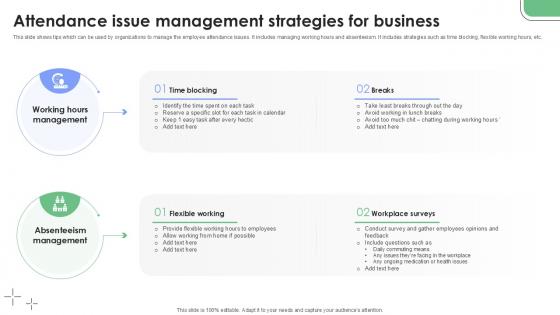 Attendance Issue Management Strategies For Business Plan To Develop Ppt Slides Attendance Issue Management Strategies For Business Plan To Develop Ppt Slides