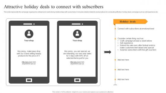 Attractive Holiday Deals To Connect Text Message Advertising Solutions Enhancing Themes Pdf