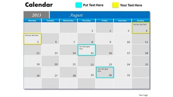 August 2013 Calendar PowerPoint Slides Ppt Templates