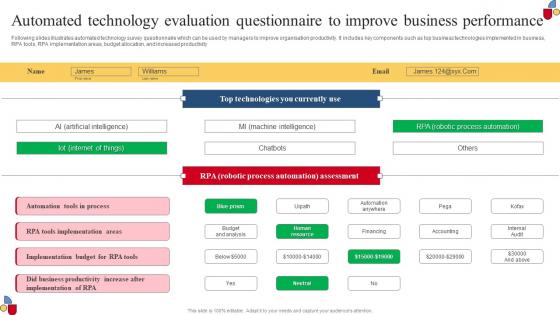 Automated Technology Evaluation Questionnaire To Improve Business Performance Professional Pdf