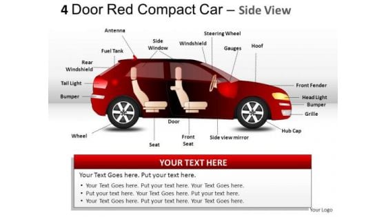 Automobile 4 Door Red Car Side View PowerPoint Slides And Ppt Diagrams Templates