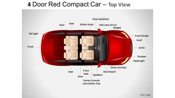 Automobile 4 Door Red Car Top View PowerPoint Slides And Ppt Diagrams Templates