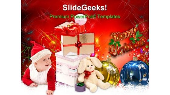 Baby With Christmas Presents Festival PowerPoint Templates And PowerPoint Backgrounds 0311